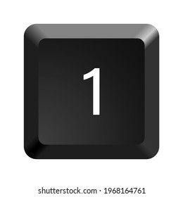 Key with number 1. Black computer keyboard. Button icon vector illustration. 