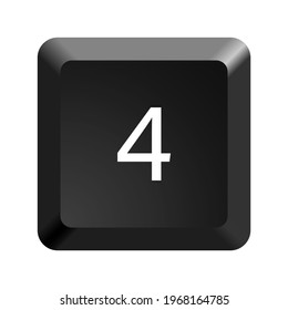 Key with number 4. Black computer keyboard. Button icon vector illustration. 