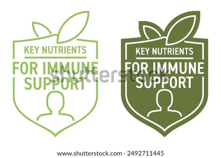 Key nutrients for immune support. Emblem for labeling with human and shield