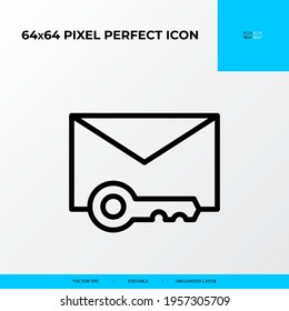 Key on email vector line icon style. security and private file icon. 64x64 Pixel perfect