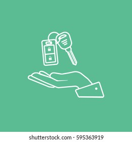 Key On Hand Line Icon On Green Background
