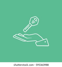 Key On Hand Line Icon On Green Background