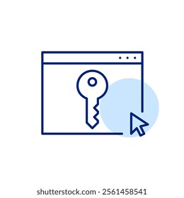 Key on web page. Secure encrypted data access. Protected personal account. Pixel perfect, editable stroke icon