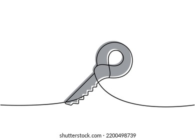 Key one line colored continuous drawing. Home key continuous one line colorful illustration. Vector minimalist linear illustration