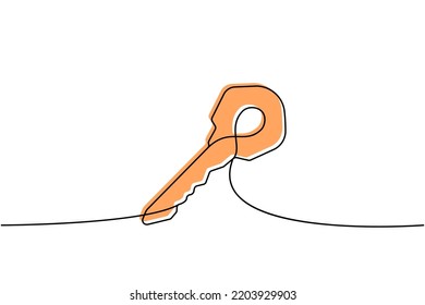 Key one line colored continuous drawing. Home key continuous one line colorful illustration. Vector minimalist linear illustration