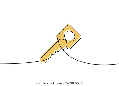 Key one line colored continuous drawing. Home key continuous one line colorful illustration. Vector minimalist linear illustration
