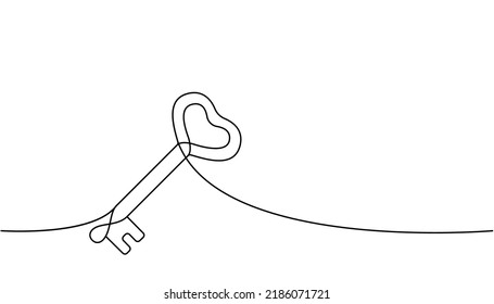 Key one line continuous drawing. Home key continuous one line illustration. Vector minimalist linear illustration