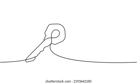 Key one line continuous drawing. Home key continuous one line illustration. Vector minimalist linear illustration
