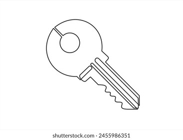 Dibujo continuo de una línea clave. Ilustración continua de una línea de la llave de inicio. Ilustración lineal minimalista de Vector	
