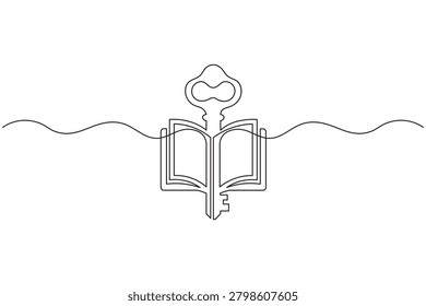 Key and open book continuous one line drawing minimalist education or knowledge access symbol vector illustration