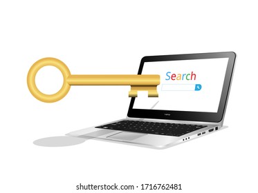 key to open search engine on website  laptop
