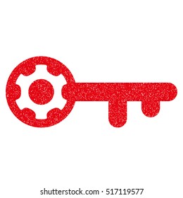 Key Options grainy textured icon for overlay watermark stamps. Flat symbol with dirty texture. Dotted vector red ink rubber seal stamp with grunge design on a white background.