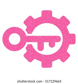 Key Options grainy textured icon for overlay watermark stamps. Flat symbol with dirty texture. Dotted vector pink ink rubber seal stamp with grunge design on a white background.