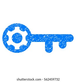 Key Options grainy textured icon for overlay watermark stamps. Flat symbol with dirty texture. Dotted vector blue ink rubber seal stamp with grunge design on a white background.