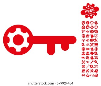 Key Options icon with bonus configuration symbols. Vector illustration style is flat iconic red symbols on white background.