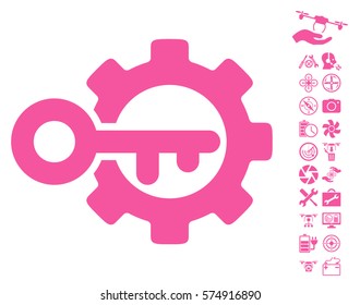 Key Options icon with bonus flying drone service pictograph collection. Vector illustration style is flat iconic symbols on white background.