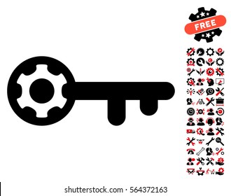 Key Options icon with bonus settings graphic icons. Vector illustration style is flat iconic intensive red and black symbols on white background.