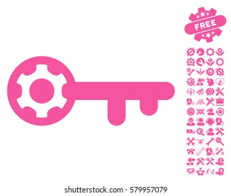 Key Options icon with bonus setup tools pictures. Vector illustration style is flat iconic pink symbols on white background.