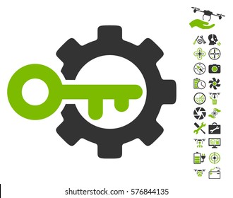 Key Options icon with bonus uav tools clip art. Vector illustration style is flat iconic eco green and gray symbols on white background.