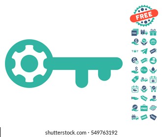 Key Options icon with free bonus pictograph collection. Vector illustration style is flat iconic symbols, cobalt and cyan colors, white background.