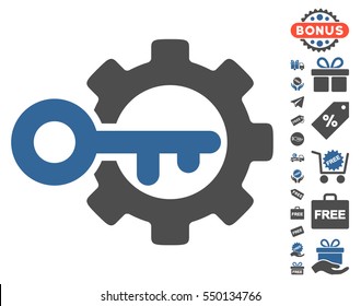 Key Options icon with free bonus icon set. Vector illustration style is flat iconic symbols, cobalt and gray colors, white background.