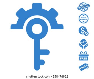 Key Options icon with free bonus clip art. Vector illustration style is flat iconic symbols, cobalt color, white background.