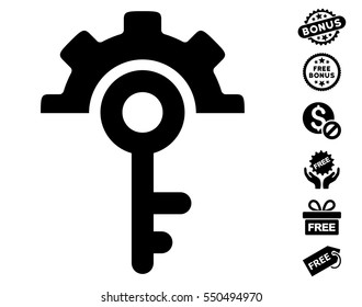 Key Options icon with free bonus images. Vector illustration style is flat iconic symbols, black color, white background.