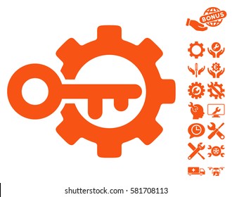 Key Options pictograph with bonus setup tools pictures. Vector illustration style is flat iconic orange symbols on white background.