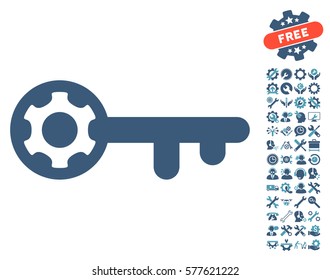 Key Options pictograph with bonus tools symbols. Vector illustration style is flat iconic cyan and blue symbols on white background.