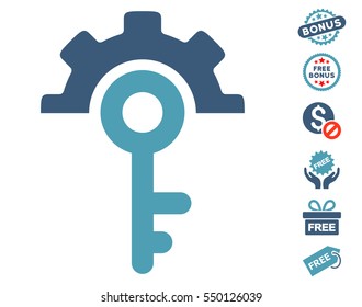 Key Options pictograph with free bonus pictograms. Vector illustration style is flat iconic symbols, cyan and blue colors, white background.