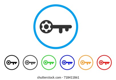Key Options rounded icon. Style is a flat key options grey symbol inside light blue circle with black, gray, green, blue, red, orange versions. Vector designed for web and software interfaces.