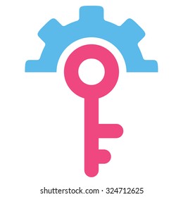 Key Options vector icon. Style is bicolor flat symbol, pink and blue colors, rounded angles, white background.