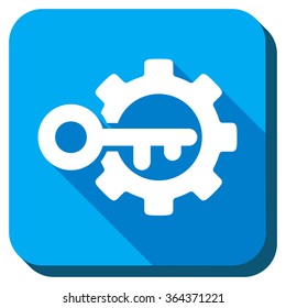Key Options vector icon. Style is rounded square light blue button with long shadows. Symbol color is white.