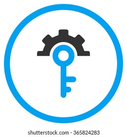 Key Options vector icon. Style is bicolor flat circled symbol, blue and gray colors, rounded angles, white background.
