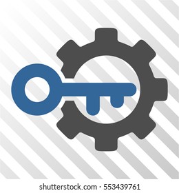 Key Options vector pictograph. Illustration style is flat iconic bicolor cobalt and gray symbol on a hatch transparent background.