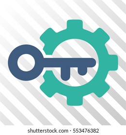 Key Options vector pictograph. Illustration style is flat iconic bicolor cobalt and cyan symbol on a hatch transparent background.