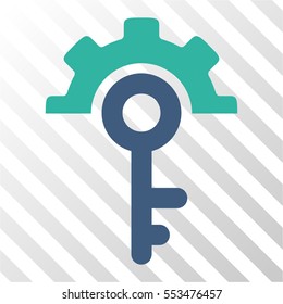 Key Options vector pictograph. Illustration style is flat iconic bicolor cobalt and cyan symbol on a hatched transparent background.
