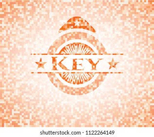 Key orange mosaic emblem with background