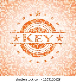 Key orange mosaic emblem with background