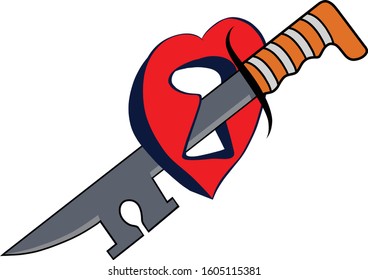 The Key to our heart is sometimes used against us.  Love can hurt and be deceitful and hurtful.  Vector built in layers for easy editing.