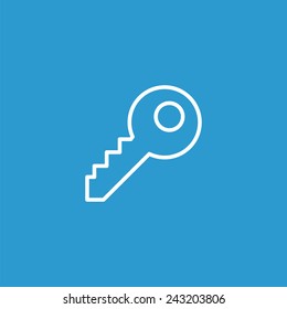 key outline icon, isolated, white on the blue background. Exclusive Symbols 