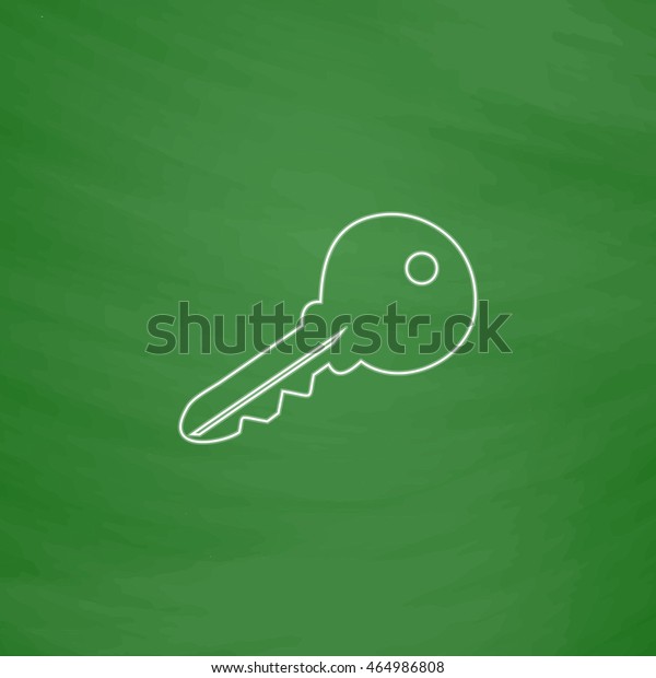 Key Outline vector icon. Imitation\
draw with white chalk on green chalkboard. Flat Pictogram and\
School board background. Illustration\
symbol