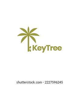 key padlock with coconut tree nature logo design vector