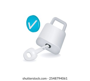 Ilustração de conceito de cadeado de chave vetor isométrico 3D