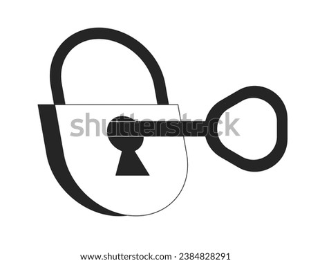 Key in padlock flat monochrome isolated vector object. Unlock. Editable black and white line art drawing. Simple outline spot illustration for web graphic design