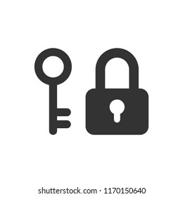 Key with padlock icon in flat style. Access login vector illustration on white isolated background. Lock keyhole business concept.