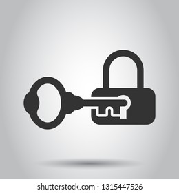 Key with padlock icon in flat style. Access login vector illustration on white background. Lock keyhole business concept.