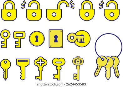 Conjunto de ilustración de icono de candado clave 2C