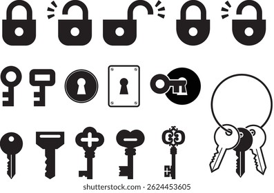 Conjunto de ilustración de icono de candado clave 1C
