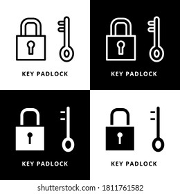 Key And Padlock Icon Symbol. Lock and Key Logo. Tool Unlock Office Vector Illustration